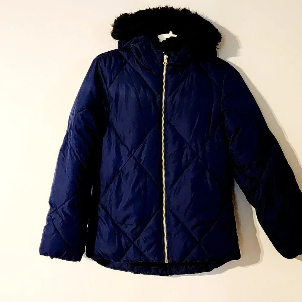 Old Navy girls frost free hooded jacket 14-16 Blue black faux fur